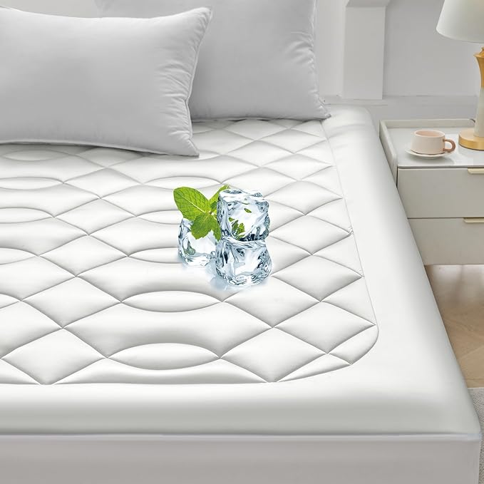 Cooling Mattress Topper Queen Size - Pillow Top Mattress Pad for Hot Sleepers - Breathable Ultra Soft Mattresses Protector with 8-21 Inch Deep Pocket (60x80 inch, Pearl White)