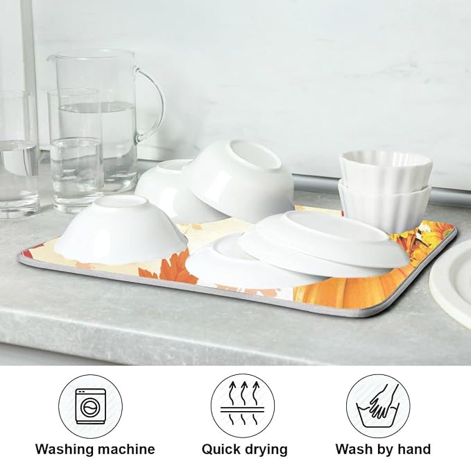 Autumn Fall Dish Drying Mat for Kitchen Counter Pumpkin Maple Leaves Drying Mat - Image 5