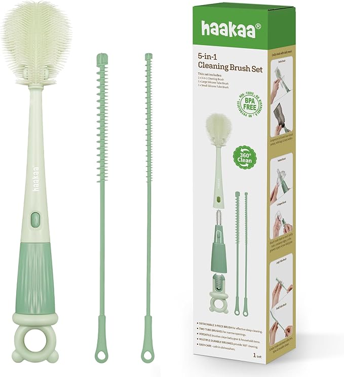 Haakaa 5-in-1 Cleaning Brush Set – Baby Bottle Brush & Bottle Brush Cleaner by haakaa