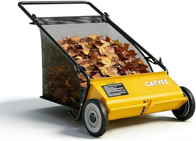 Push Lawn Sweeper, 26 Inch Extra-Wide 4-Brush System, 7 cu.ft. Mesh Bag by GarveeLife