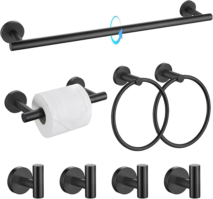 TQKAG 8-Pieces Bathroom Hardware Set Matte Black SUS304 Stainless Steel Bath by TQKAG