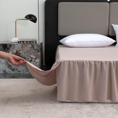 Khaki Bed Skirt Full Size Ruffled Bed Skirt with Split Corners, Full Bed Skirt 18 Inch Drop, Full Size Bed Skirt Khaki for Ruffled Bed Skirt with Split Corners, Bed Skirts Full Size