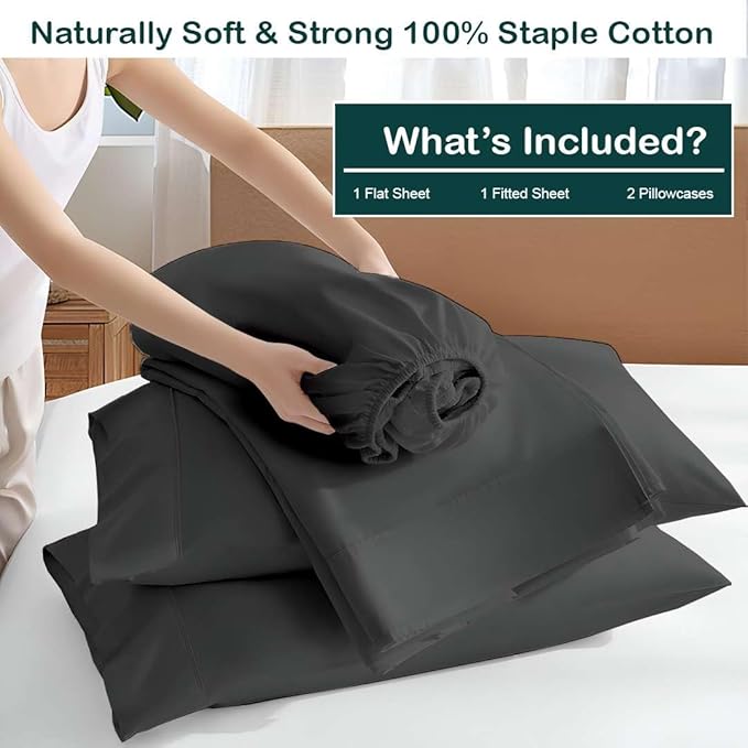 NON Sticky cotton Full Size Sleeper Sofa Sheets, 4 Piece Egyptian Cotton Bed Sheet Set for Sofa Bed, 10" Deep Pocket for Pull Out Couch Mattress, 54" x 75", Dark Grey Solid, Soft & Breathable