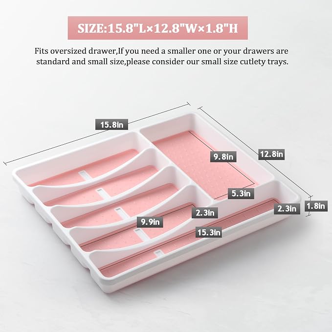 Silverware Organizer with Cutlery Icons，Pink Kitchen Silverware Tray - Image 4