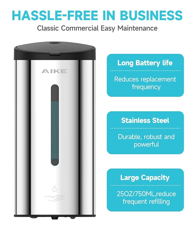 AIKE Automatic Wall Mount Liquid Soap Dispenser, Commercial Stainless Steel - Image 5