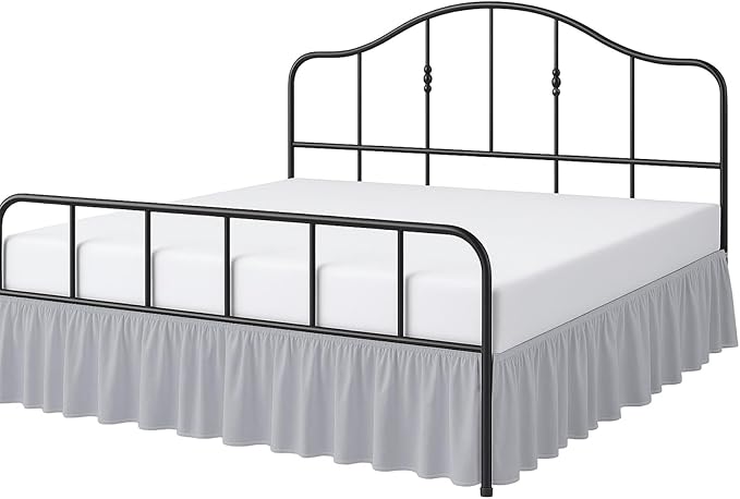 Cottington Lane Ruffled Bed Skirt Queen Size With Split Corner, Brushed Microfiber Hotel Quality Silver Grey Dust Ruffle, 21 Inch Drop Gathered Bedskirt, Soft and Stylish, Shrinkage and Fade Resistant