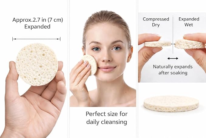 Compressed Facial Sponges 60 Pack – Natural Cellulose Facial Sponge - Image 2