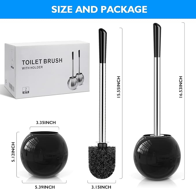 Toilet Brush and Holder 2 Pack, 304 Stainless Steel Toilet Brush - Image 7