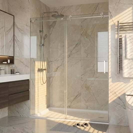 Frameless Shower Door, 44-48" W x 76" H Sliding Glass Shower Door, 5/16" SGCC by IDEALHOUSE