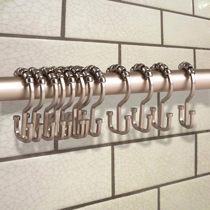 Utopia Alley Deco Flat Double Roller Shower Curtain Hooks, Satin Nickel - Image 4