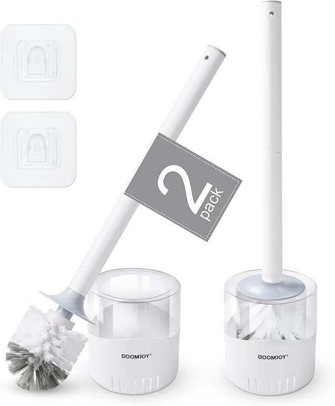 BOOMJOY Toilet Bowl Brush and Holder, 2 Pack Toilet Brush and Holder Set by BOOMJOY