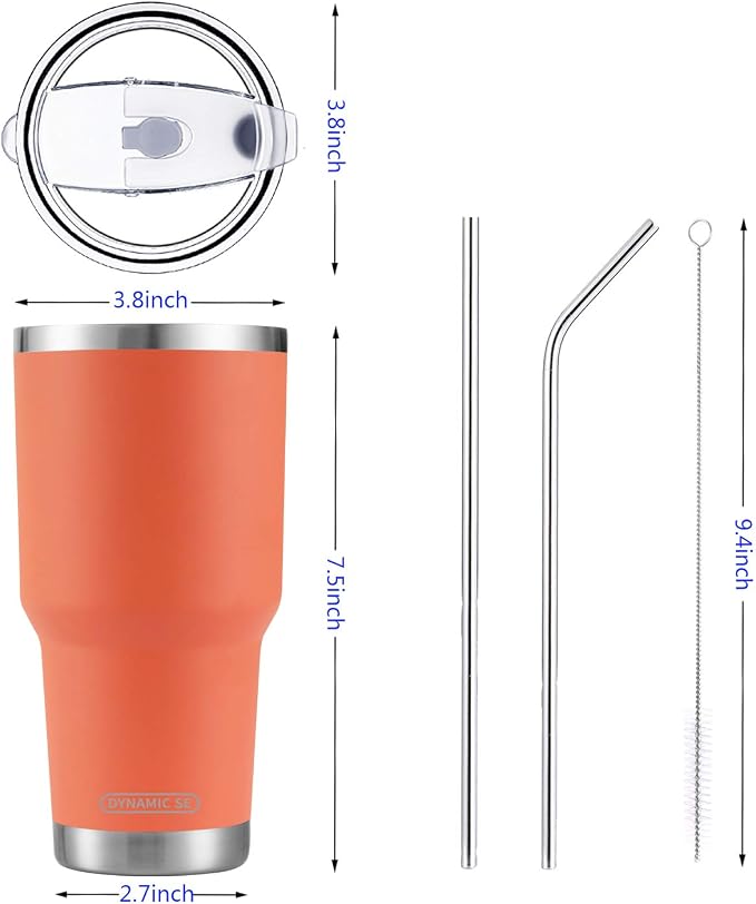 D·S 30oz Orange Tumbler Stainless Steel Insulated Travel Mug - Image 3