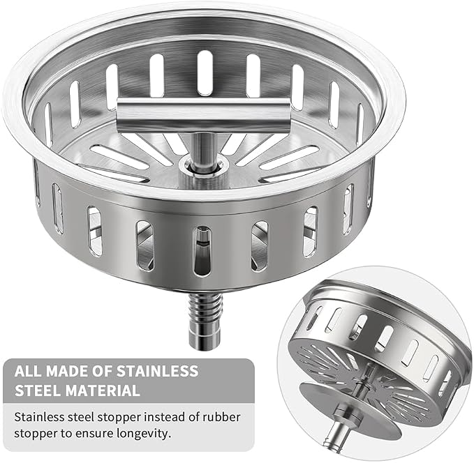 KONE Kitchen Sink Drain Sink Strainer 3-1/2 Inch Drain Assembly Kit Replacement - Image 2