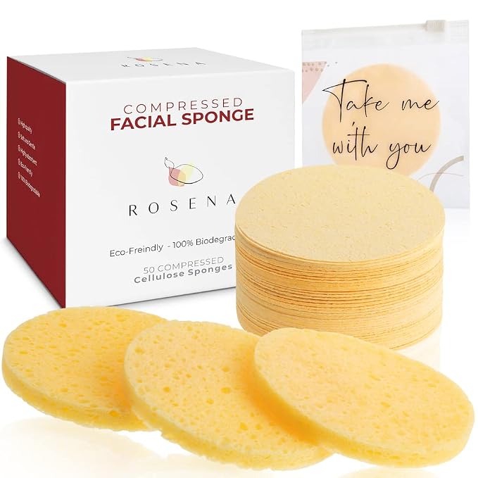 Facial Sponges - 50 Count Compressed Cellulose Face Cleansing and Exfoliating by Rosena