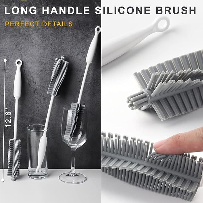 Bottle Cleaning Brush Set, Long Handle Silicone Cleaner Brushes + Thermos Lid - Image 6