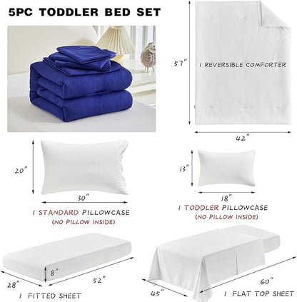 Toddler Bedding Set - 5 Piece Soft and Breathable Toddler Bed Set for Boys and Girls, Includes Quilted Comforter, Fitted Sheet, Flat Top Sheet, Standard Pillowcase and Toddler Pillowcase, Pink