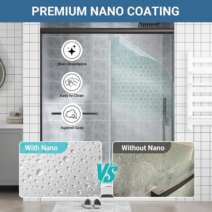 Glass Sliding Shower Door 56-60" W x 72" H, Semi Frameless Double Sliding - Image 2