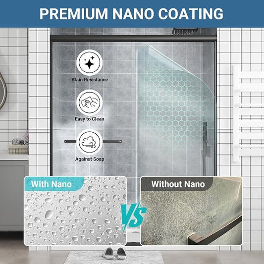 Glass Sliding Shower Door 56-60" W x 72" H, Semi Frameless Double Sliding - Image 2