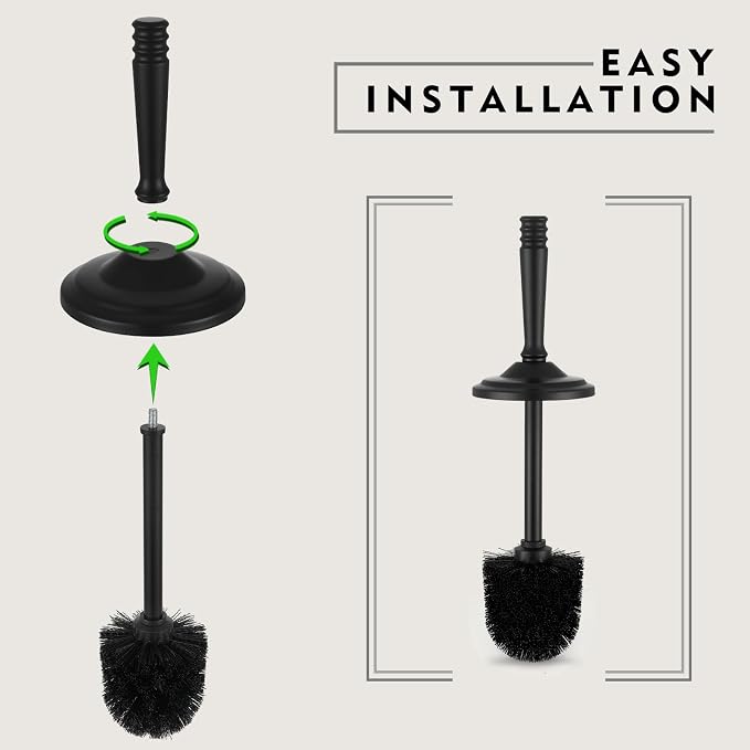 Black Toilet Brush and Holder Set, Stainless Steel Toilet Brush - Image 4
