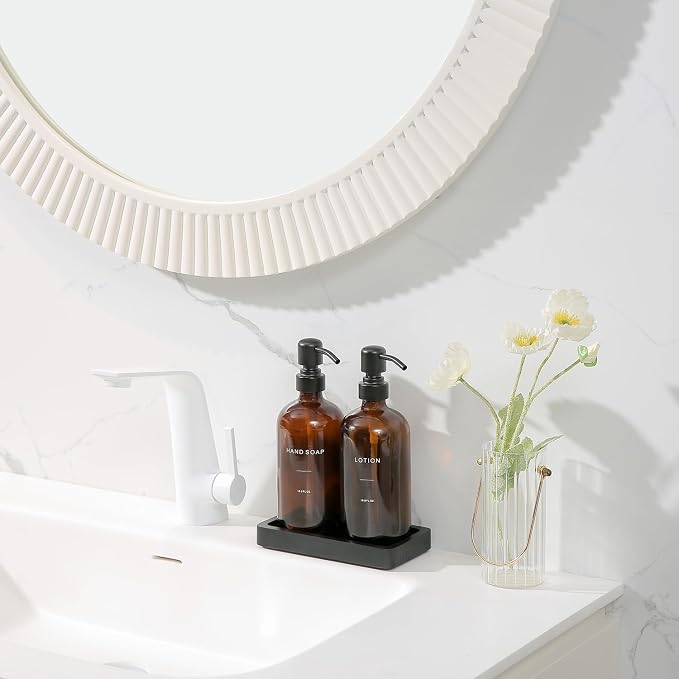 Amber Glass Soap Dispenser Set, Hand Soap and Lotion Set - Image 5