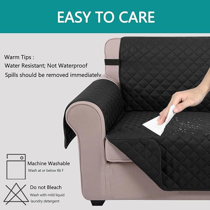 U-NICE HOME Recliner Chair Covers Reversible Chair Cover Pet Covers for Dogs with Elastic Straps Water Resistant Diamond Quilted (28''Recliner Oversized, Black/Black)