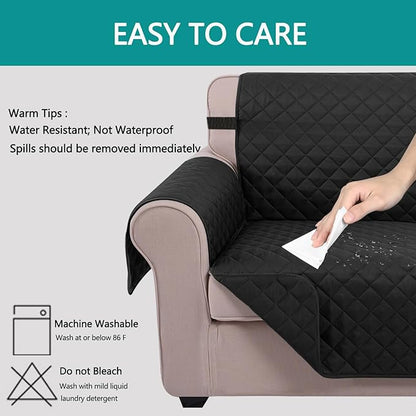 U-NICE HOME Recliner Chair Covers Reversible Chair Cover Pet Covers for Dogs with Elastic Straps Water Resistant Diamond Quilted (28''Recliner Oversized, Black/Black)