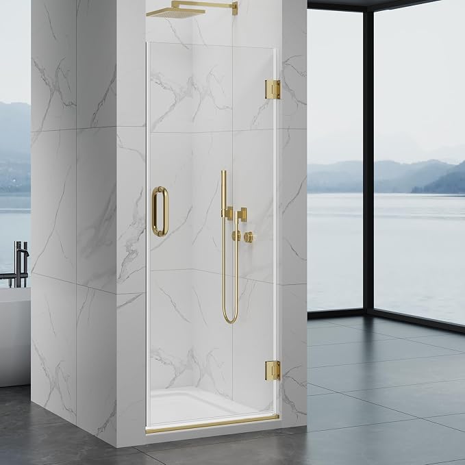 Framelss Single Swing Hinged Shower Door, 5/16" Tempered Glass - Image 2