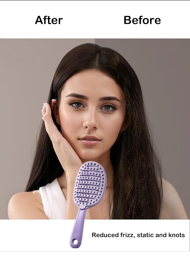 Self Cleaning Hair Brush, Easy Clean Detangling Brush, Curved Vented Detangler - Image 5
