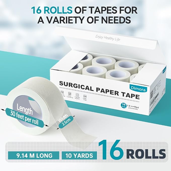 Dimora Paper Medical Tape 16 Rolls- Hypoallergenic White Surgical Tape - Image 2