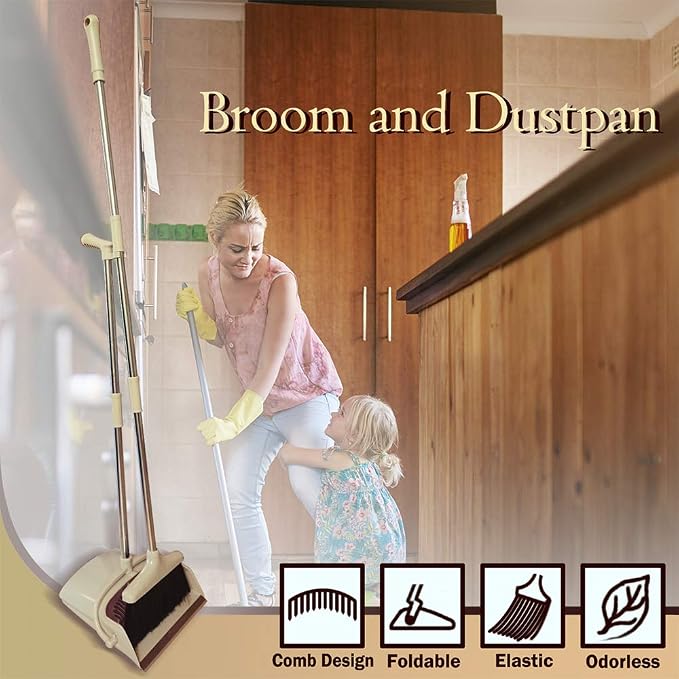 Broom and Dustpan Set Lightweight Upright Lobby Broom and Dust Pan Combo - Image 6