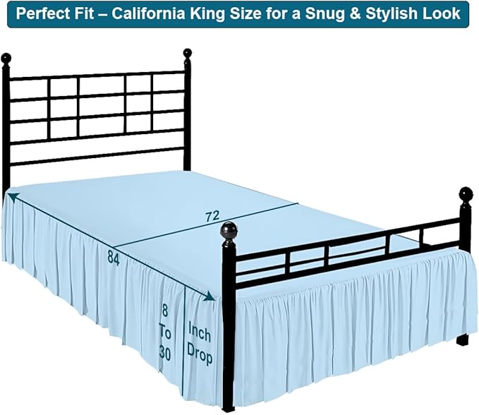 Shreem Linen Ruffled Bed Skirt with Split Corners, Gathered Style, 100% Microfiber, 16-Inch Drop, Dust Ruffle Bedskirt with Platform, Cal-King, Light Blue