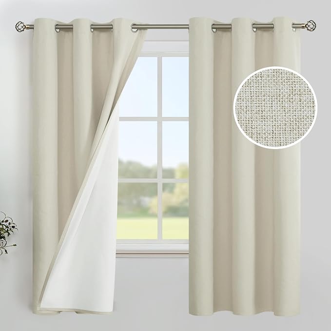 YoungsTex Stone Linen 100% Blackout Curtains 63 Inch Length by YoungsTex