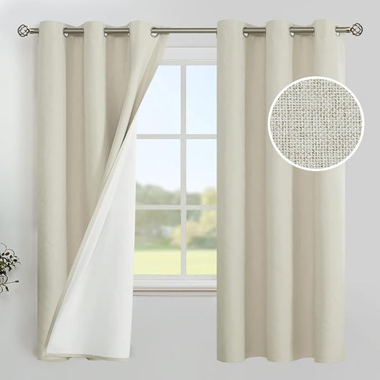 YoungsTex Stone Linen 100% Blackout Curtains 63 Inch Length by YoungsTex