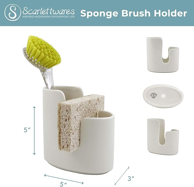 Kitchen Sink Caddy Dish Sponge Holder and Scrub Brush Dish Wand Holder Ceramic - Image 3