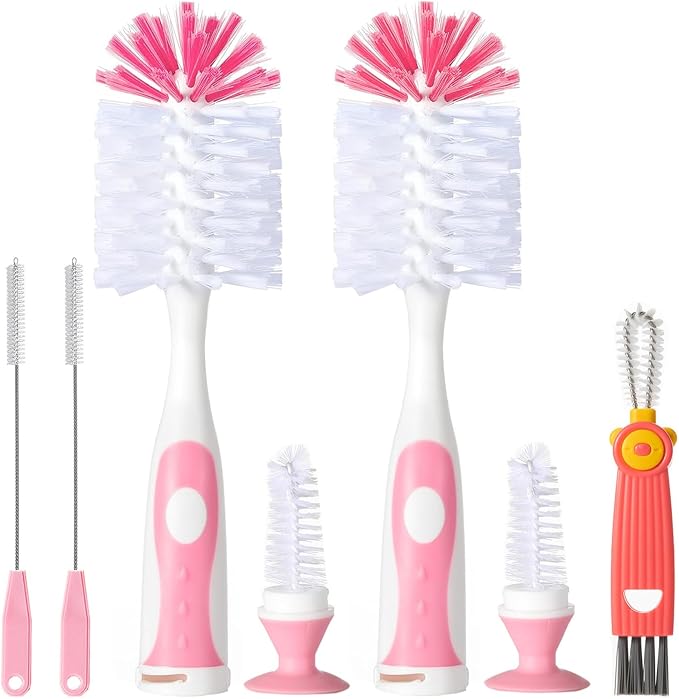 5 in 1 Baby Bottle Brush Set, Bottle Cleaner, 2 Hidden Nipple Brush, 2 Straw by AnivonaDirect