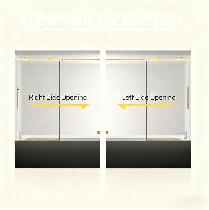 56-60" W x 60" H Bathroom Frameless Tub Sliding Shower Door, Soft-Close Bathtub - Image 8