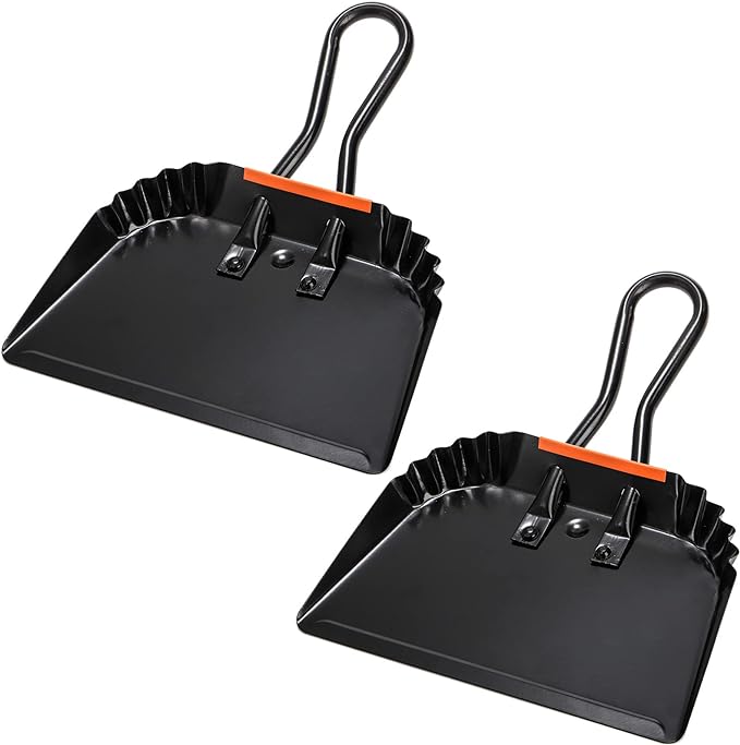 TOPZEA 2 Pack Black Metal Dustpan, 12 Inch Heavy Duty Steel Dust Pan by TOPZEA