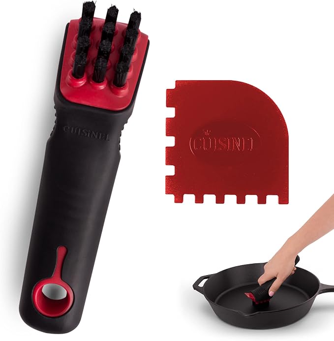 Cuisinel Cast Iron Scrubber Cleaning Brush + Pan/Grill Scraper by Cuisinel