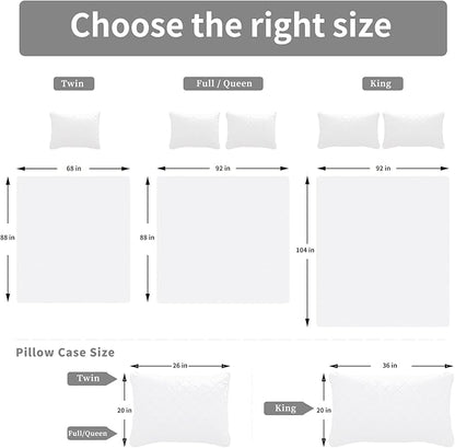 Easy-Going Twin Size Reversible Quilt Set with 1 Quilt and 1 Pillow Sham, Soft Bed Quilt Cover, Water Resistant Lightweight Microfiber Bedspread, Stain Resistant, White/White