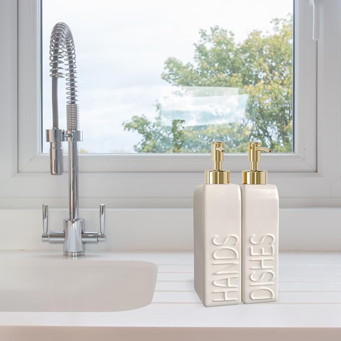 Soap Dispenser Set with Gold Stainless Steel Pump and a Funnel, 2 Pack Modern - Image 2