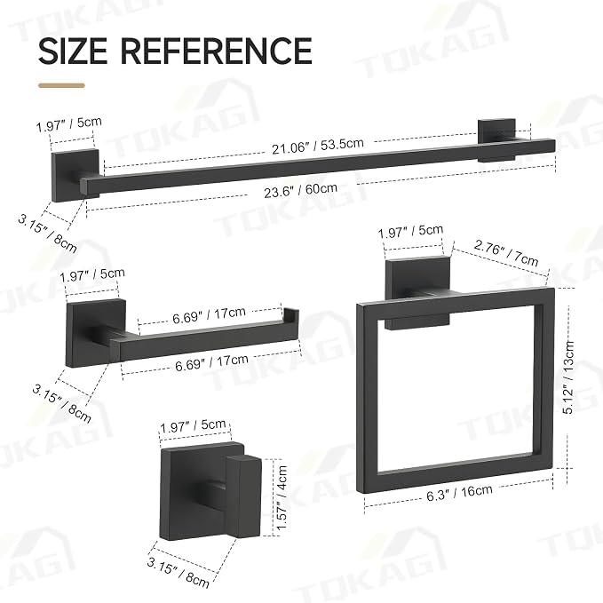 TQKAG Matte Black Bathroom Hardware Accessories Set 10 Pieces, 23.6" SUS304 - Image 6