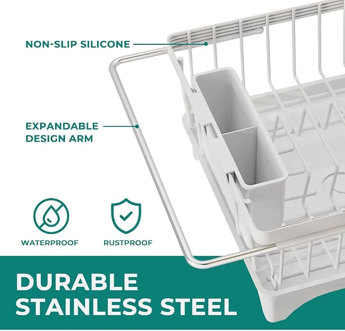 Small Dish Drying Rack in Sink, Expandable Stainless Steel Dish Drainers - Image 4
