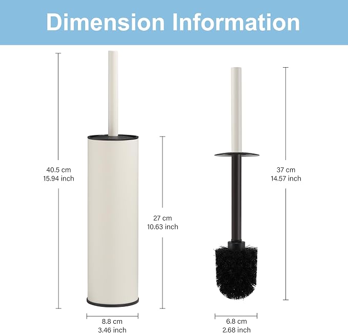 BGL White Toilet Brush and Holder, Stainless Steel Toilet Brushes - Image 4