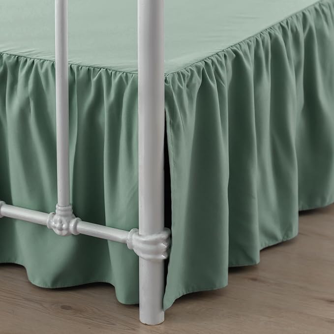 Bed Skirt Queen Size Ruffled Bed Skirt with Split Corners, 16 Inch Drop Dust Ruffle Bed Skirts with Platform, Sage Green, 16" Queen
