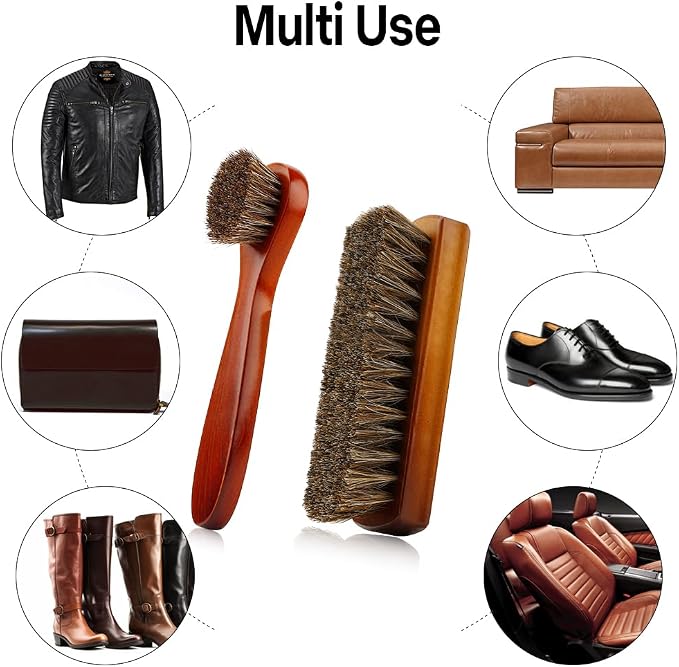Shoe Brush, Shoe Cleaning Brush, 2 Pieces Horsehair Shoe Brush, Boot Brush - Image 7