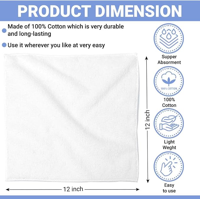 100% Cotton Washcloth Set 24 Packs – Soft, Absorbent Face Towels - Image 7
