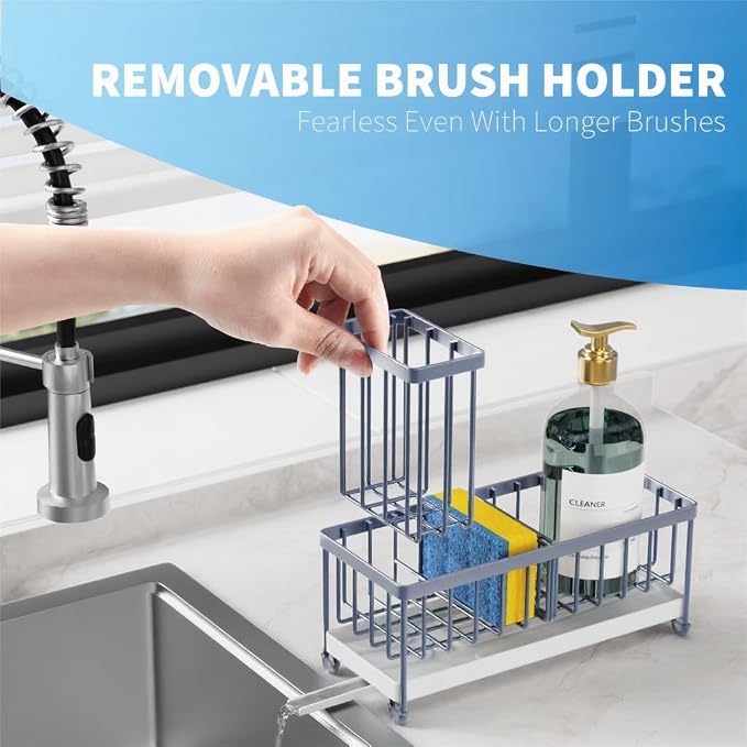 Cisily Blue Gray Sponge Holder for Kitchen Sink, Sink Caddy Organizer - Image 6