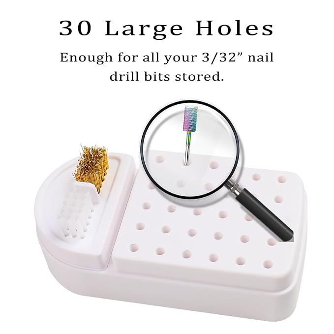 Nail Drill Bits Holder 2 in 1 Nail Drill Bits Cleaning Brush Case, 30 Holes - Image 3