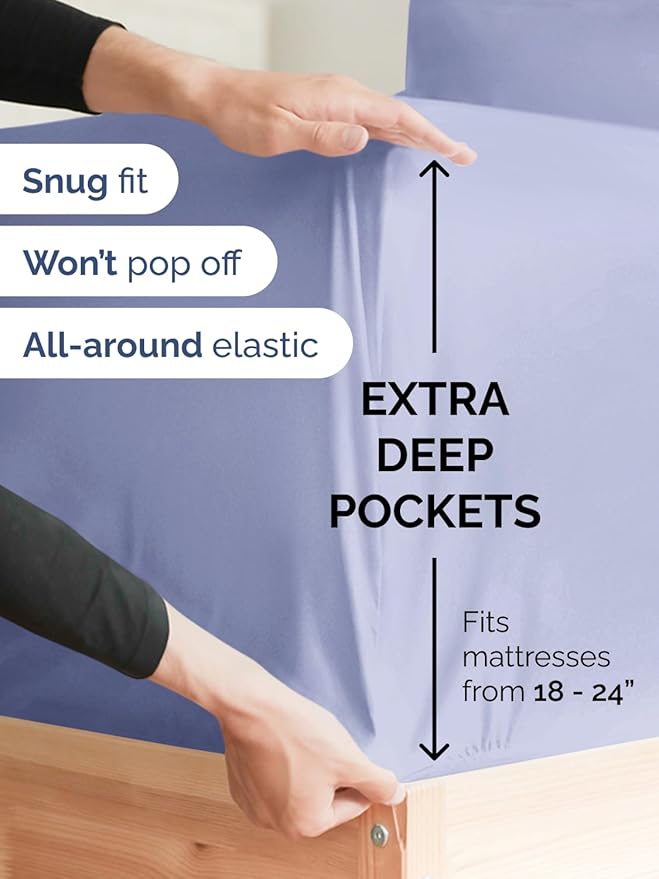 Extra Deep Full Sheet Set - 6 Piece Breathable & Cooling Sheets - Hotel Luxury Bed Sheets Set - Easy & Secure Fit - Soft, Wrinkle Free & Comfy Sheets Set - Lavender Sheet Set with Extra Deep Pockets