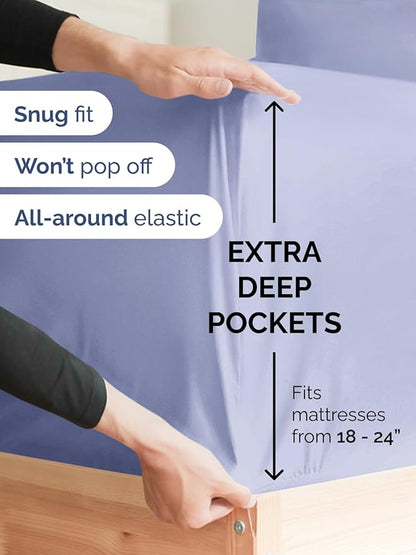 Extra Deep Full Sheet Set - 6 Piece Breathable & Cooling Sheets - Hotel Luxury Bed Sheets Set - Easy & Secure Fit - Soft, Wrinkle Free & Comfy Sheets Set - Lavender Sheet Set with Extra Deep Pockets